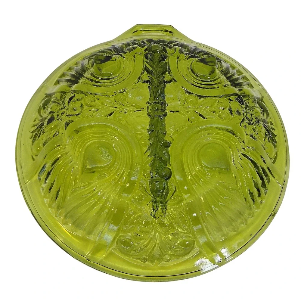 Vintage Indiana‎ Glass Killarney divided candy dish green glass with handles